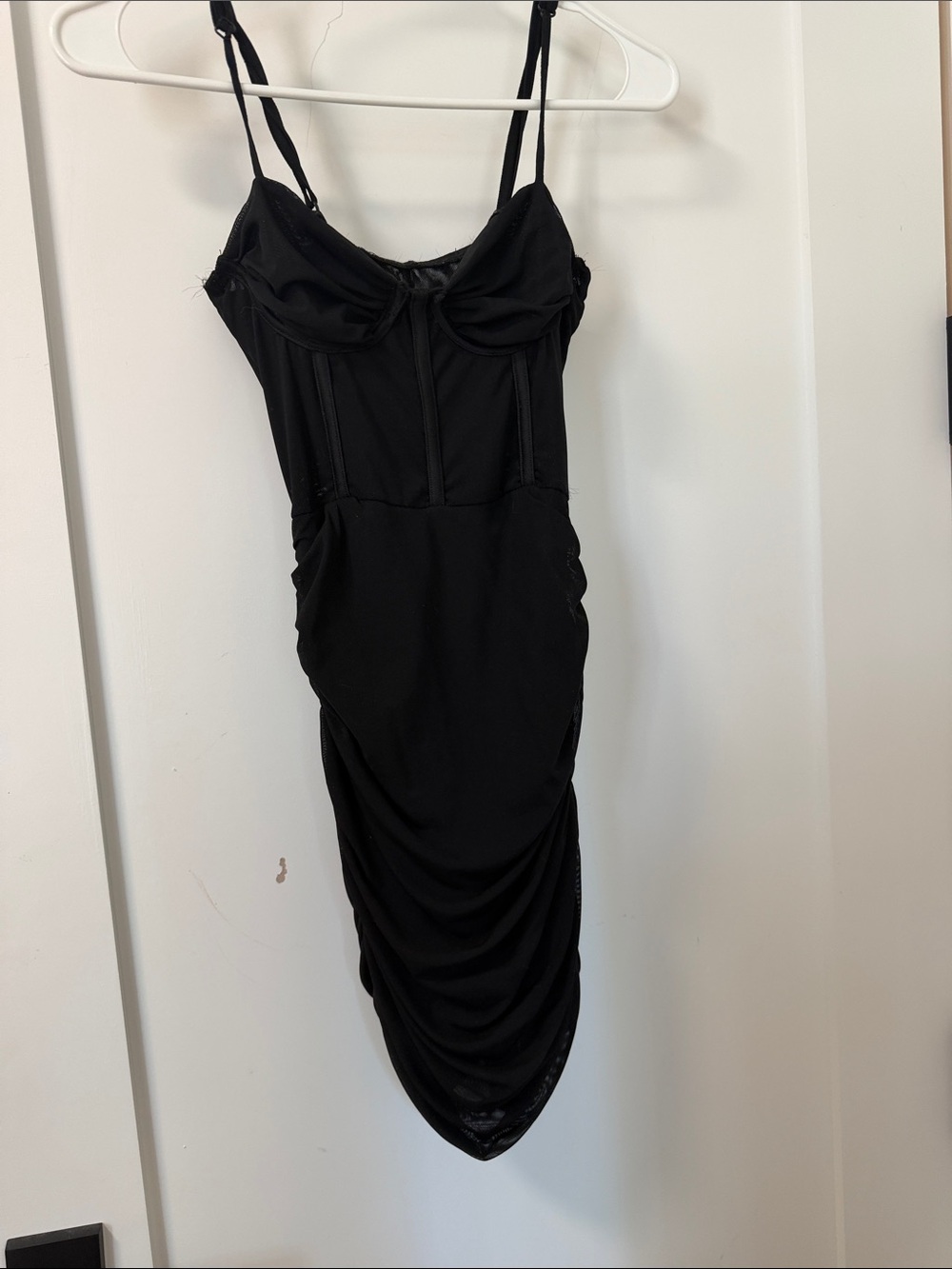 Black Ruched Bodycon Slip Dress